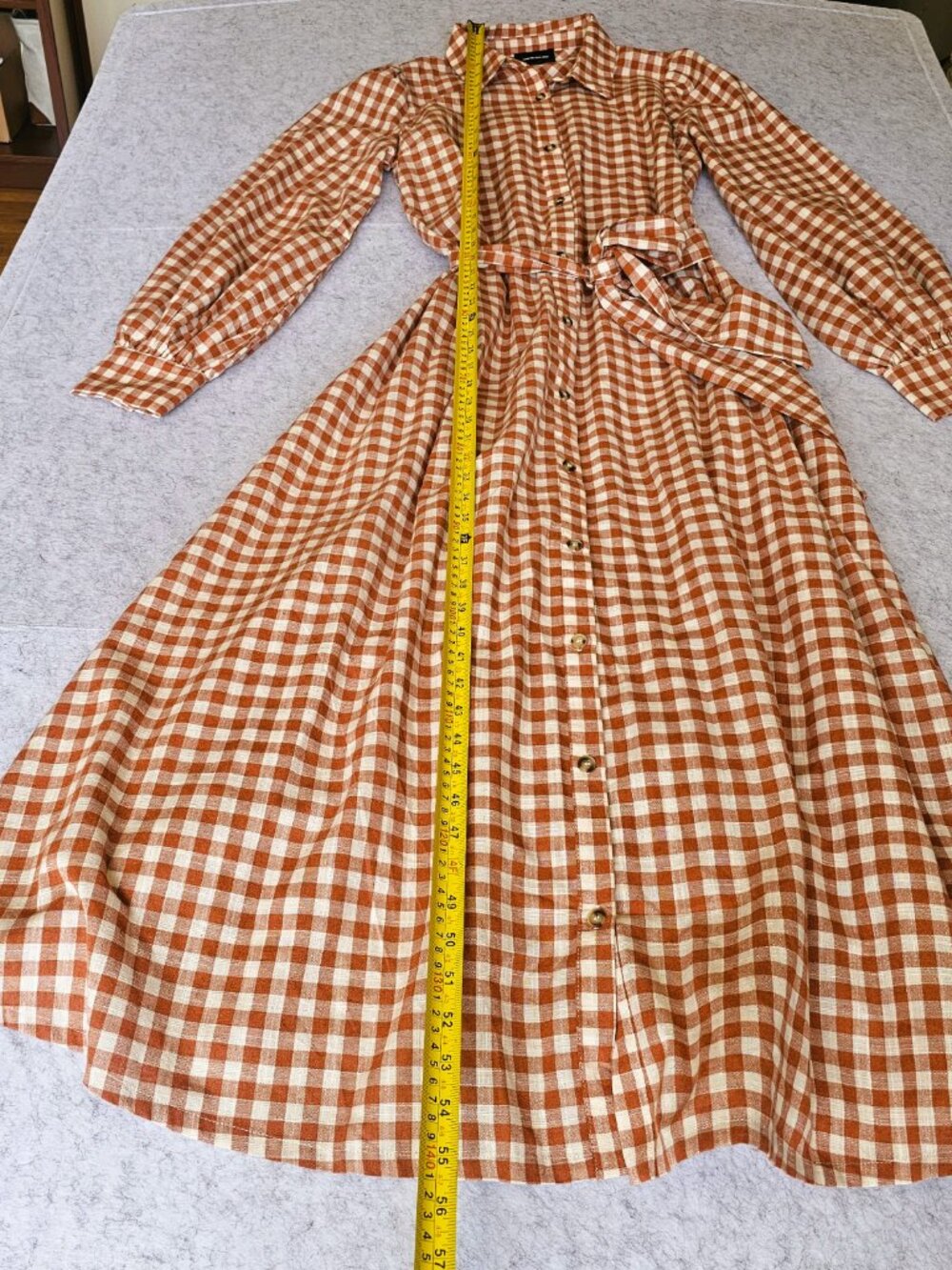 Love Wednesday Gingham Daydream Maxi Shirt Dress Belted Orange Size L - Picture 10 of 11